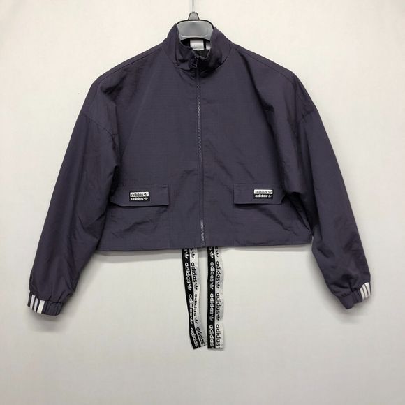 Adidas Women Falcon Full Zip Cropped Track Jacket Size Medium Purple M123 -17 - Picture 1 of 16